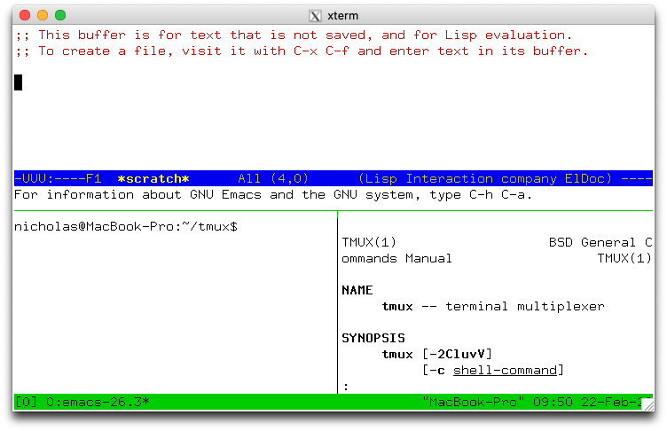 tmux 有多个 pane 的截图